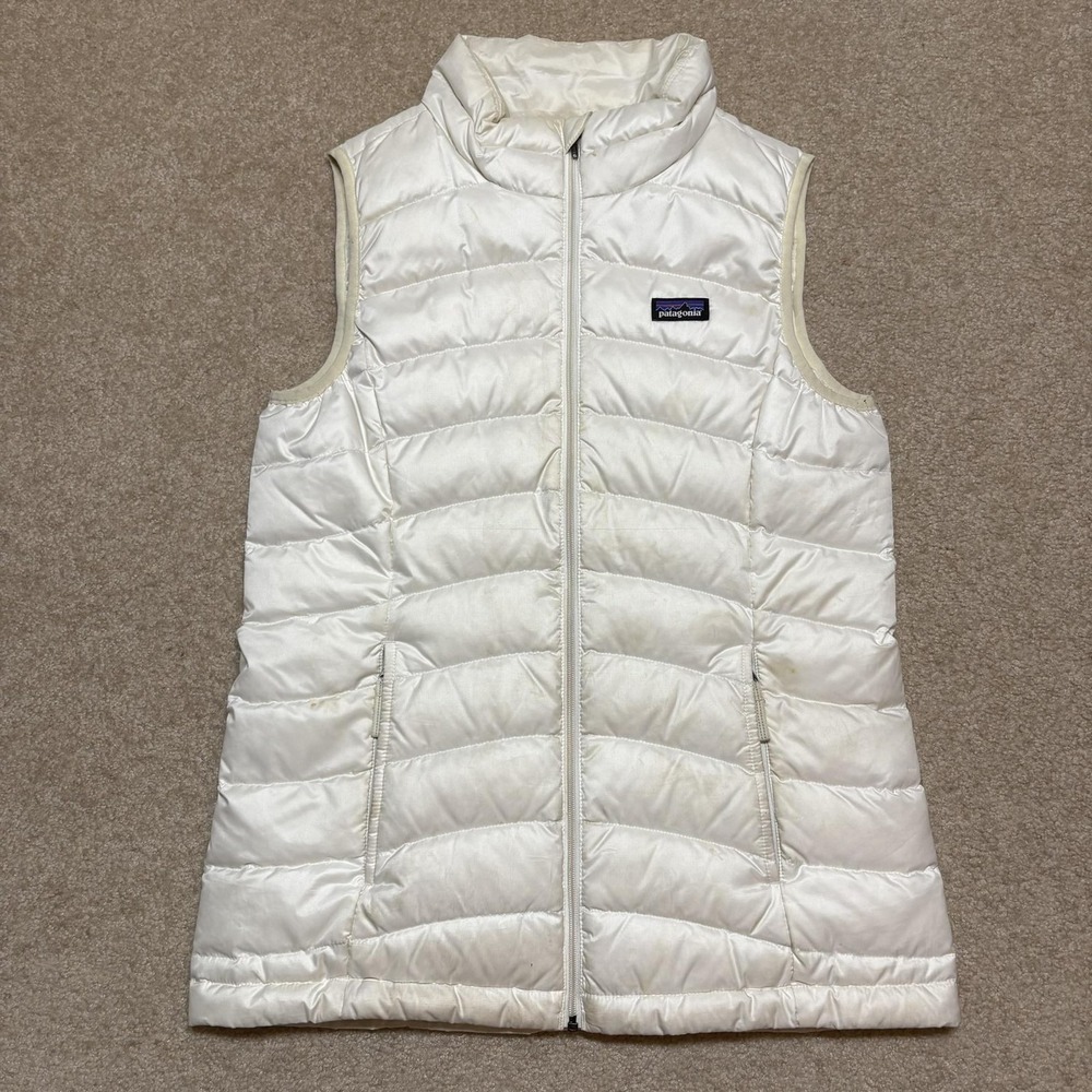Patagonia Puffer Vest Girls‎ XL 14 White Down Quilted Insulated Zip Pockets Warm